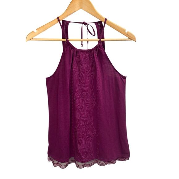 Halter Top Purple Tank Sleeveless Tie Back Boho Embroidered Women's XS - Picture 1 of 14